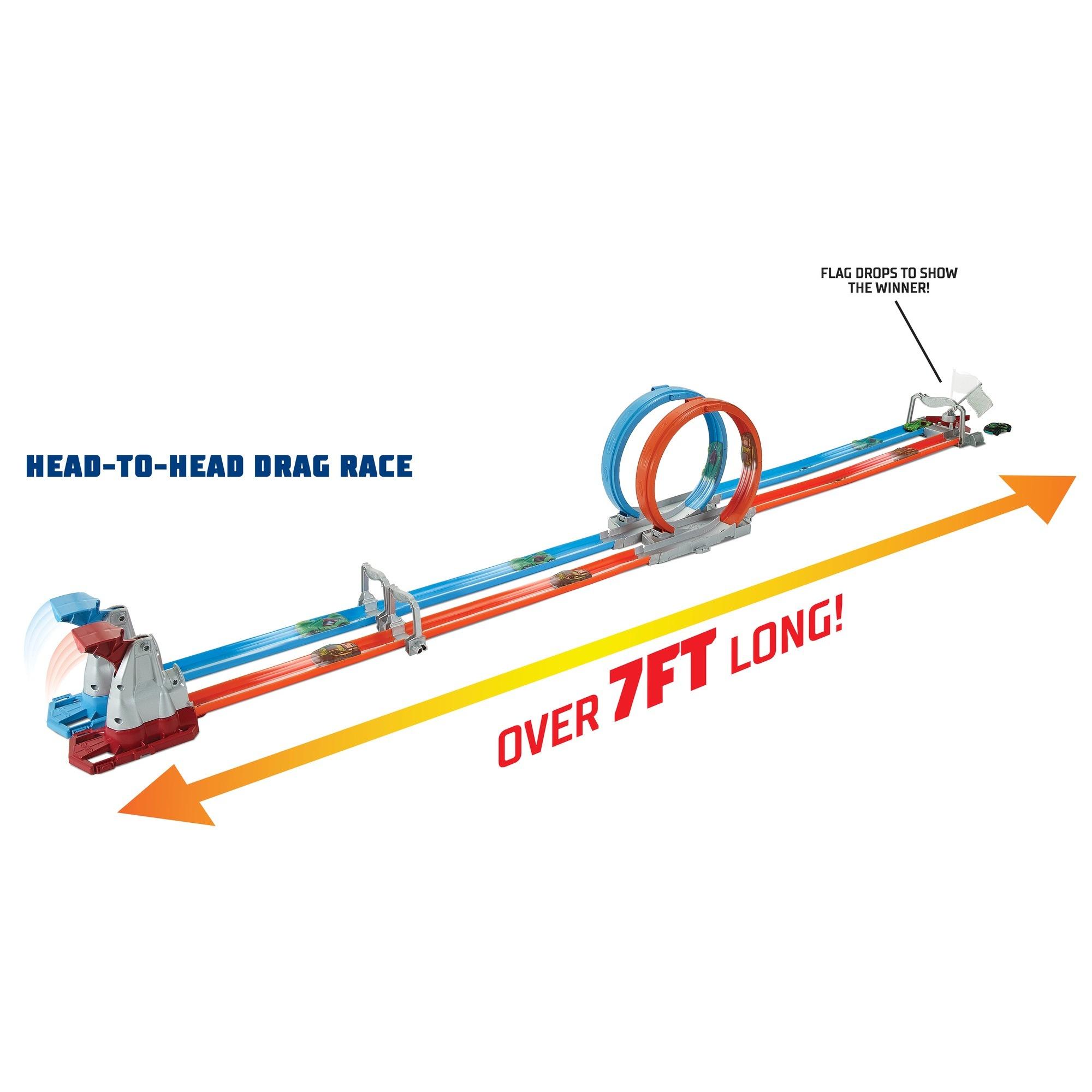 Hot Wheels Double Loop Dash Track Set with 2 Toy Cars in 1:64 Scale, 12-ft  Long, for Children Ages 5 Years and Up