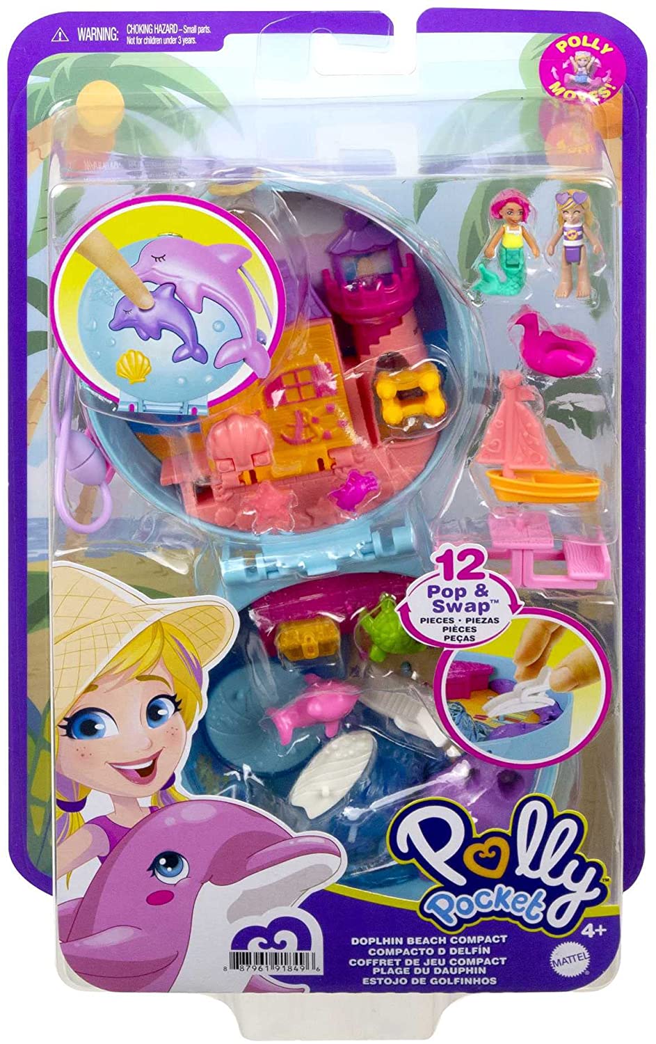 Polly Pocket Dolphin Beach Compact, Beach-Adventure Theme with Micro Polly  & Mermaid Doll, 5 Reveals & 12 Accessories, Pop & Swa - ToysChoose