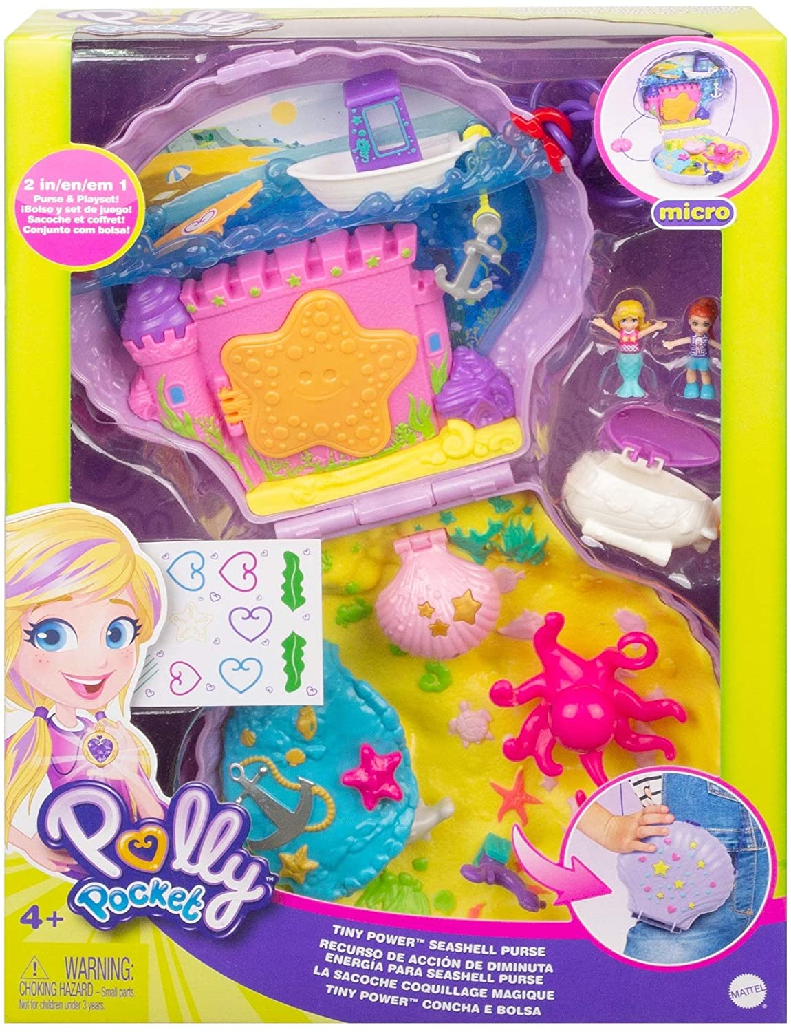 Polly Pocket- Tiny Power Bolso de Mano Concha de Mar con Accesorios,  Multicolor (Mattel GNH11) Setup configuration Reviews plugi - ToysChoose