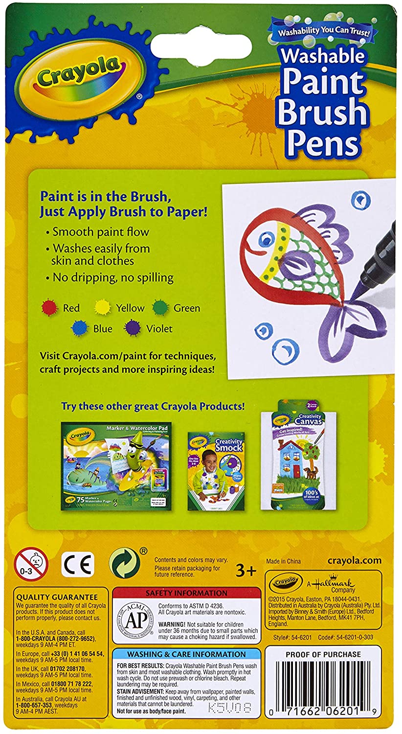 Washable No-Drip Paint Brush Pens, 5 Count, Crayola.com