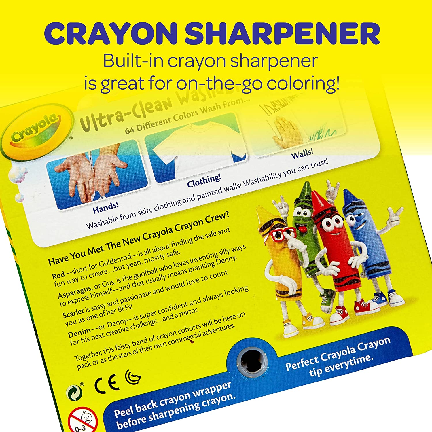 Crayola Ultra Clean Washable Crayons, Built In Sharpener, 64 Count